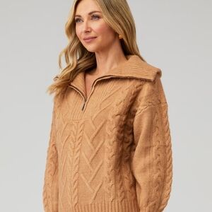 John + Jenn Camel Cable Knit Turtleneck Sweater